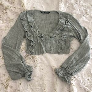 Zara Grey Long-Sleeved Crop Top